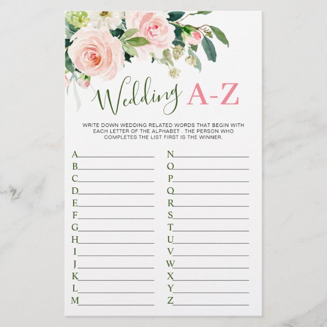 Rosa Blume Grünes Brautparty Spiel (Vorderseite)