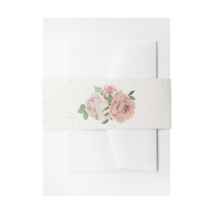 Rosa Blume Grünpflanzen botanische Hochzeit Einladungsbanderole