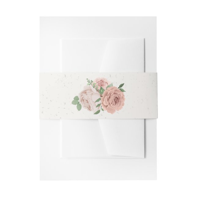 Rosa Blume Grünpflanzen botanische Hochzeit Einladungsbanderole (Vorderseite Beispiel)