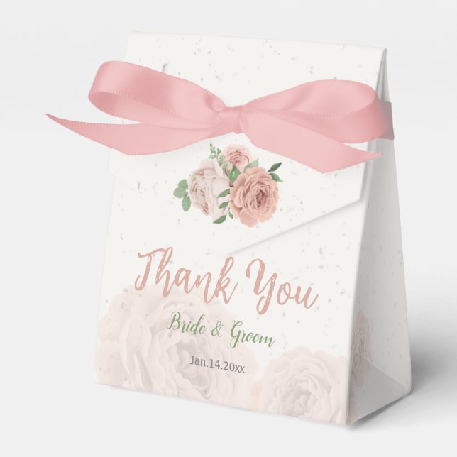 Rosa Blume Grünpflanzen botanische Hochzeit Geschenkschachtel (Vorderseite)