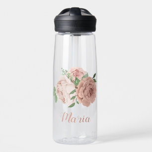 Rosa Blume Grünpflanzen botanische Wasserflasche Trinkflasche