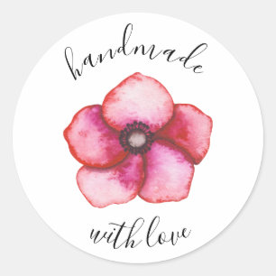 Rosa Blume Handgefertigt mit Liebe Runder Aufkleber