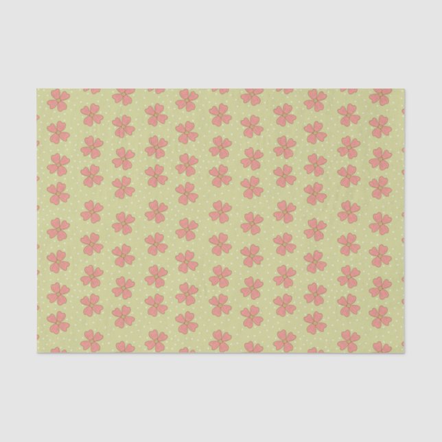 Rosa Blume Hellgrüner Polka Dot Hübsch Seidenpapier (Vorderseite)