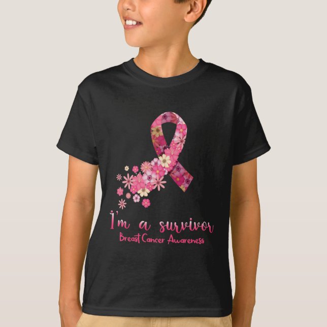 Rosa Blume Herz Ich bin ein Überlebender Breastkre T-Shirt (Vorderseite)