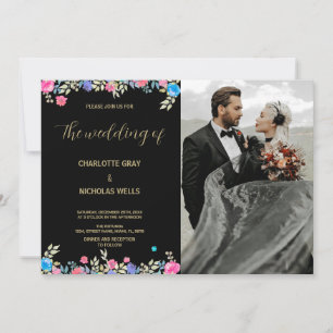 Rosa Blume Hochzeit Einladungen mit Foto