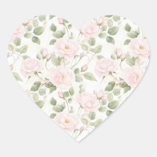Rosa Blume Hochzeit Herz-Aufkleber