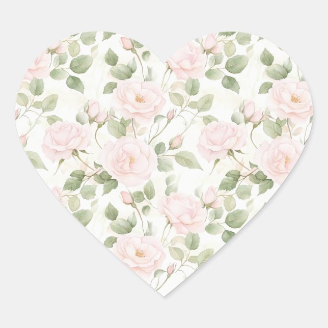 Rosa Blume Hochzeit Herz-Aufkleber (Vorderseite)