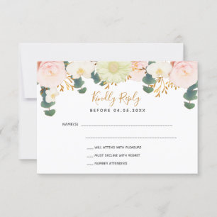 Rosa Blume Hochzeitsgrün UAWG RSVP Karte