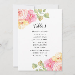 Rosa Blume Hochzeitskarte. Tabellenplan Einladung