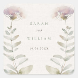 Rosa Blume Hochzeitsticker Quadratischer Aufkleber