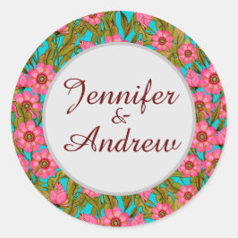 Rosa Blume Hochzeitsticker Runder Aufkleber