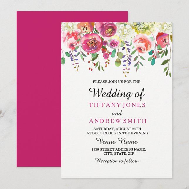 Rosa Blume Hübsche tropische Hochzeitseinladung Einladung (Vorne/Hinten)