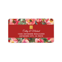 Rosa Blume im Hintergrund Doppelglückssymbol Adressaufkleber