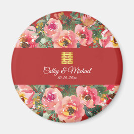 Rosa Blume im Hintergrund Doppelglückssymbol Magnet