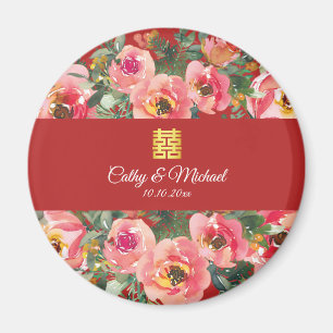 Rosa Blume im Hintergrund Doppelglückssymbol Magnet