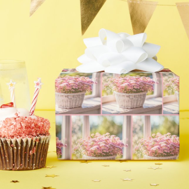 Rosa Blume im Korb Geschenkpapier (Geburtstagsparty)