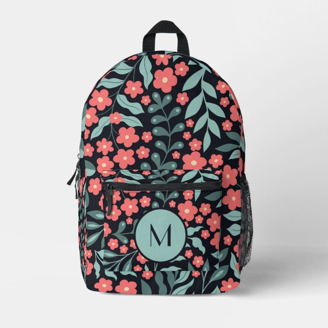 Rosa Blume im Retrostil im nordischen Stil Bedruckter Rucksack (Vorderseite)