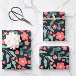 Rosa Blume im Retrostil im nordischen Stil Geschenkpapier Set
