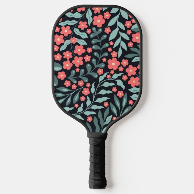Rosa Blume im Retrostil im nordischen Stil Pickleball Schläger (Vorderseite)