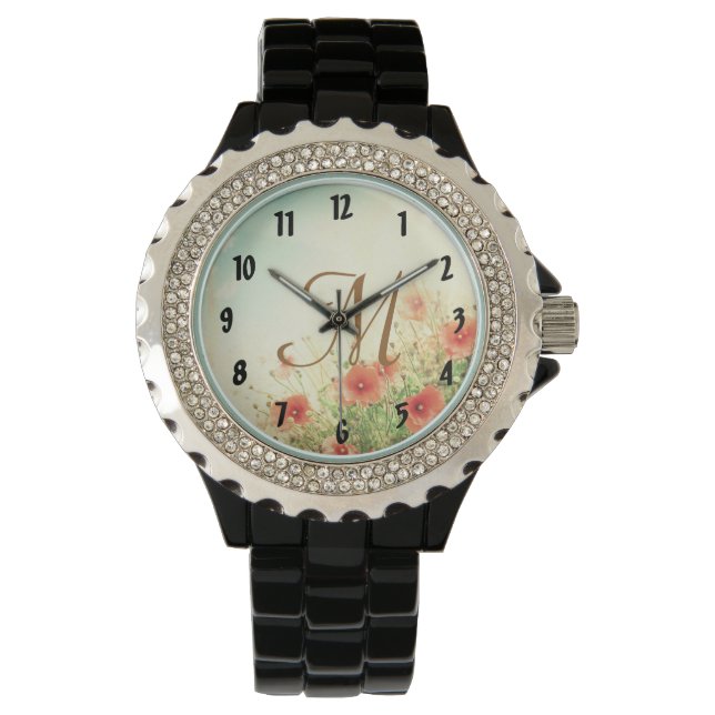 Rosa Blume in der Feldüberwachung Armbanduhr (Vorderseite)