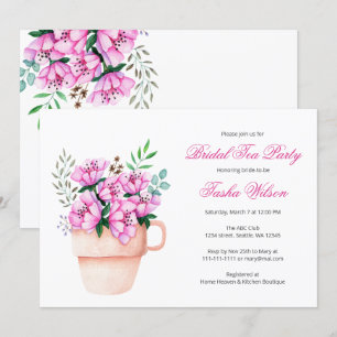 Rosa Blume in einem Teacup Brautparty Tee Party Einladung