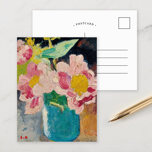 Rosa Blume in einer Blauen Vase | Louis Valtat Postkarte (Von Creator hochgeladen)