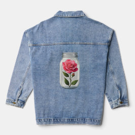 Rosa Blume in einer Glasflasche Jeansjacke