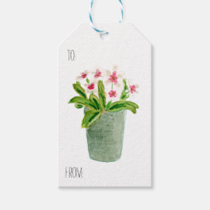 Rosa Blume in Grau Pot Geschenkanhänger