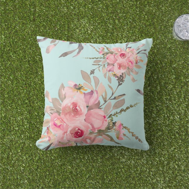 Rosa Blume in hellblau Kissen (Golfball-Marker)