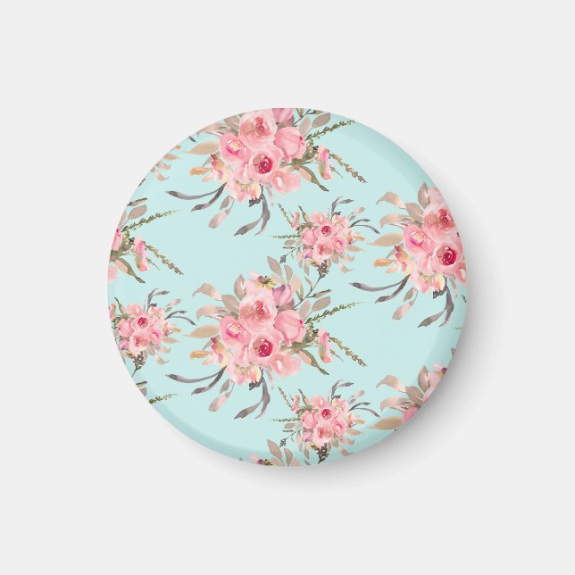Rosa Blume in hellblau Magnet (Vorne)