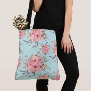 Rosa Blume in hellblau Tasche