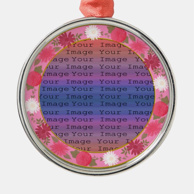 Rosa Blume in runder Silber Silbernes Ornament (Vorne)