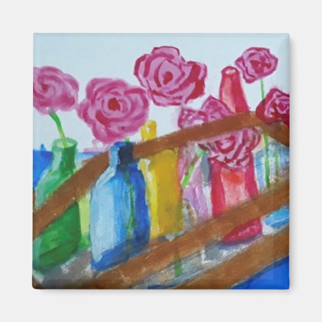 rosa Blume in Vasen Lackmagneten Magnet (Vorne)