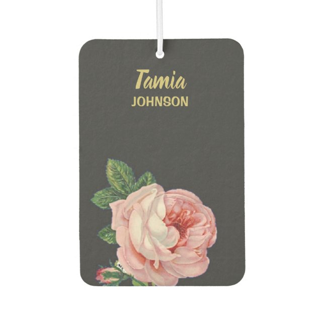 Rosa Blume individuelle Name grau Autolufterfrischer (Vorderseite)