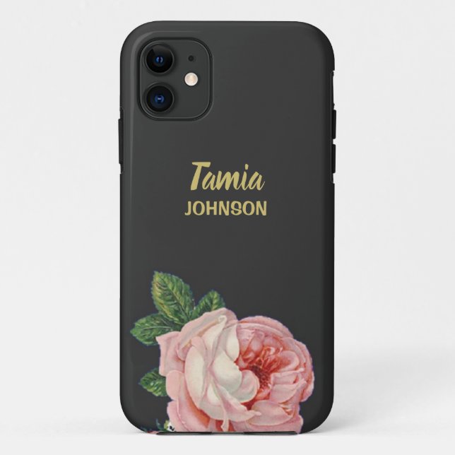 Rosa Blume individuelle Name grau Case-Mate iPhone Hülle (Rückseite)