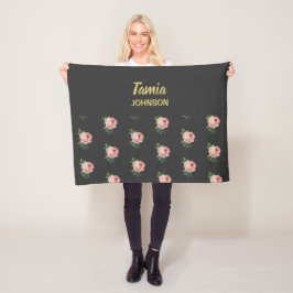 Rosa Blume individuelle Name grau Fleecedecke