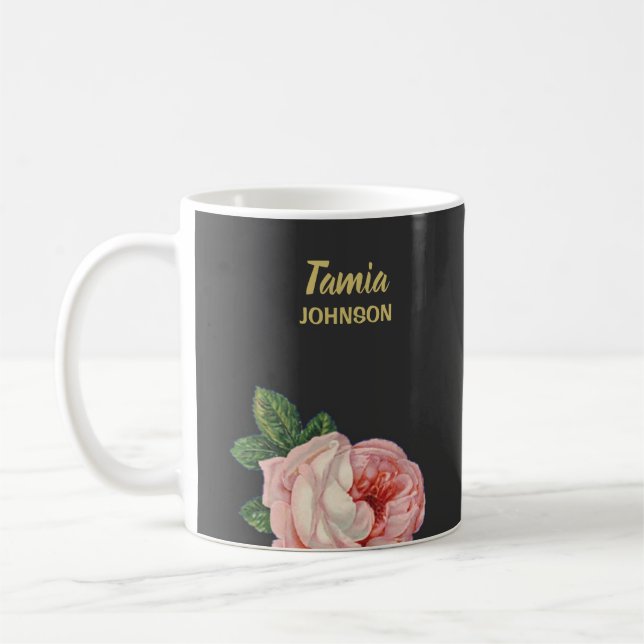 Rosa Blume individuelle Name grau Kaffeetasse (Links)