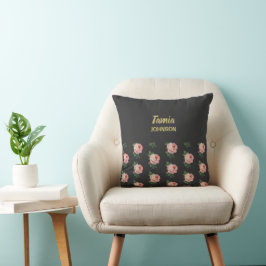 Rosa Blume individuelle Name grau Kissen