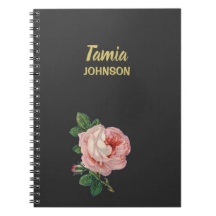 Rosa Blume individuelle Name grau Notizblock