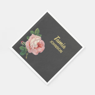 Rosa Blume individuelle Name grau Serviette