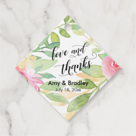 Rosa Blume & Kalligraphie Liebe und Dank Hochzeit Geschenkanhänger