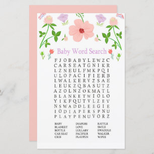 Rosa Blume Kinderdusche Word Search Game
