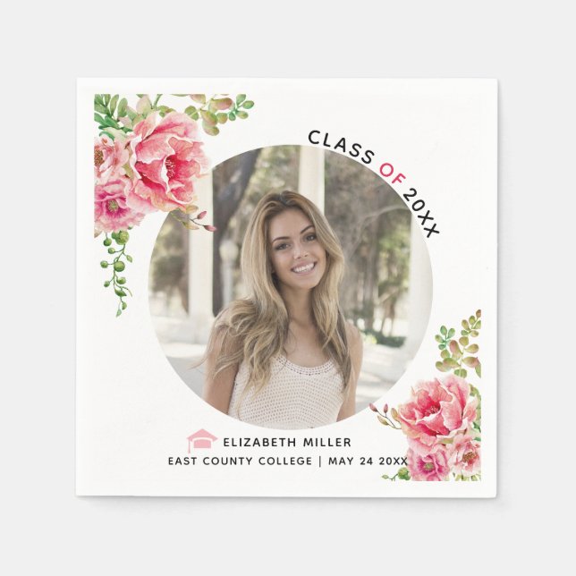 Rosa Blume-Klasse des Abschluss-Fotos 2022 Serviette (Vorderseite)