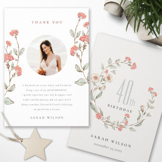 Rosa Blume Kranz Foto jedes Alters Geburtstag Dankeskarte