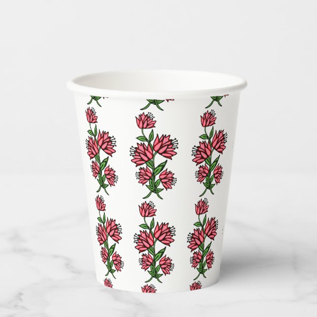 Rosa Blume Latte Tasse Pappbecher (Vorderseite)