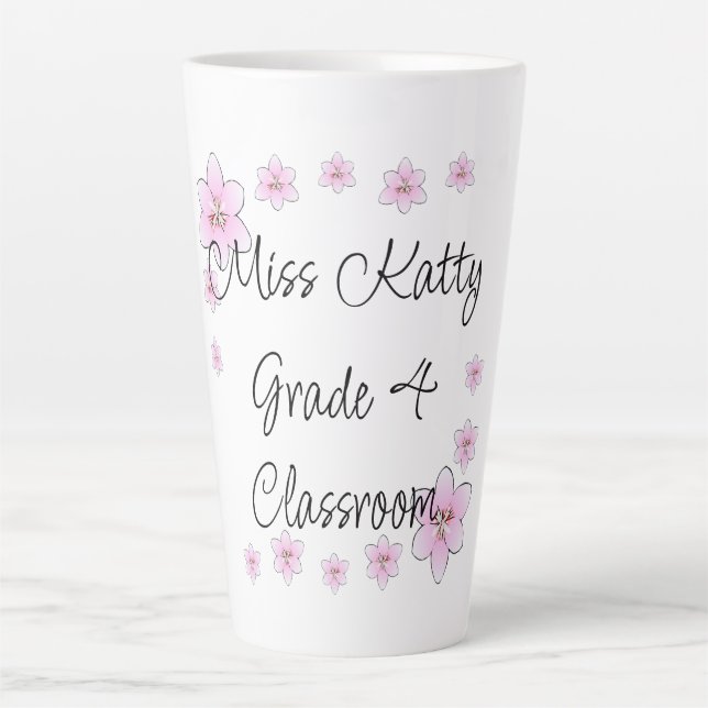 Rosa Blume Lehrer Latte Tasse (Vorderseite)