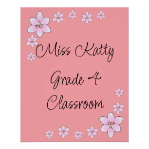 Rosa Blume Lehrerin Klassenmesse Poster