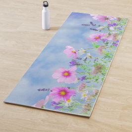 Rosa Blume Light Blue Sky Spring Yogamatte