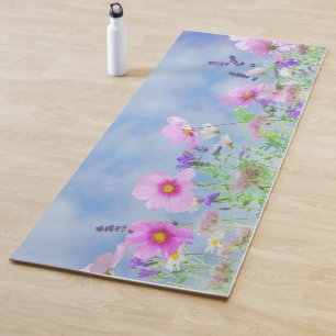 Rosa Blume Light Blue Sky Spring Yogamatte