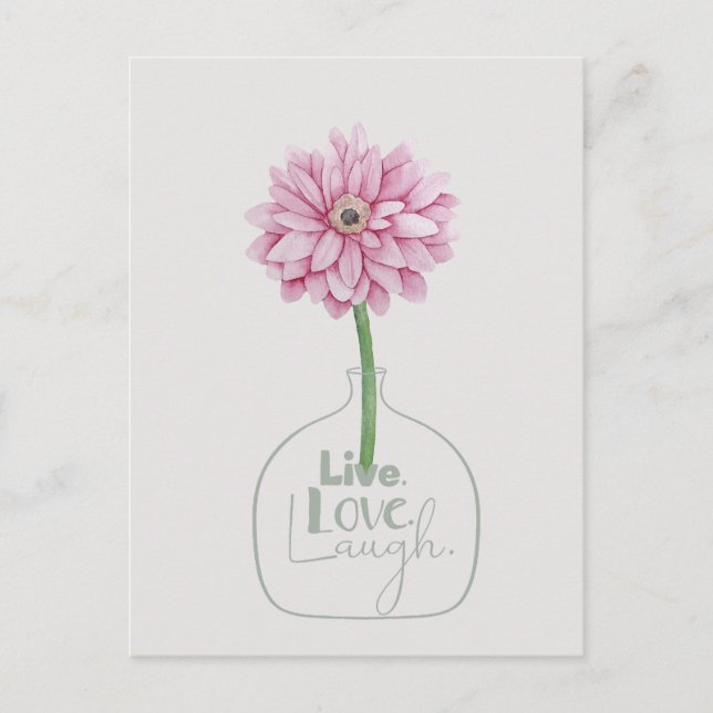 Rosa Blume Live Liebe Lachen Postkarte (Vorderseite)